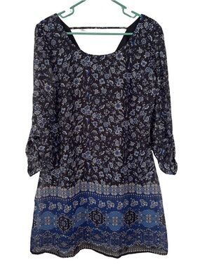 Specklers Black & Blue Floral Print Long Sleeve Dress